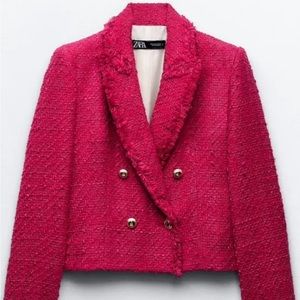 Zara frayed cropped blazer - PINK